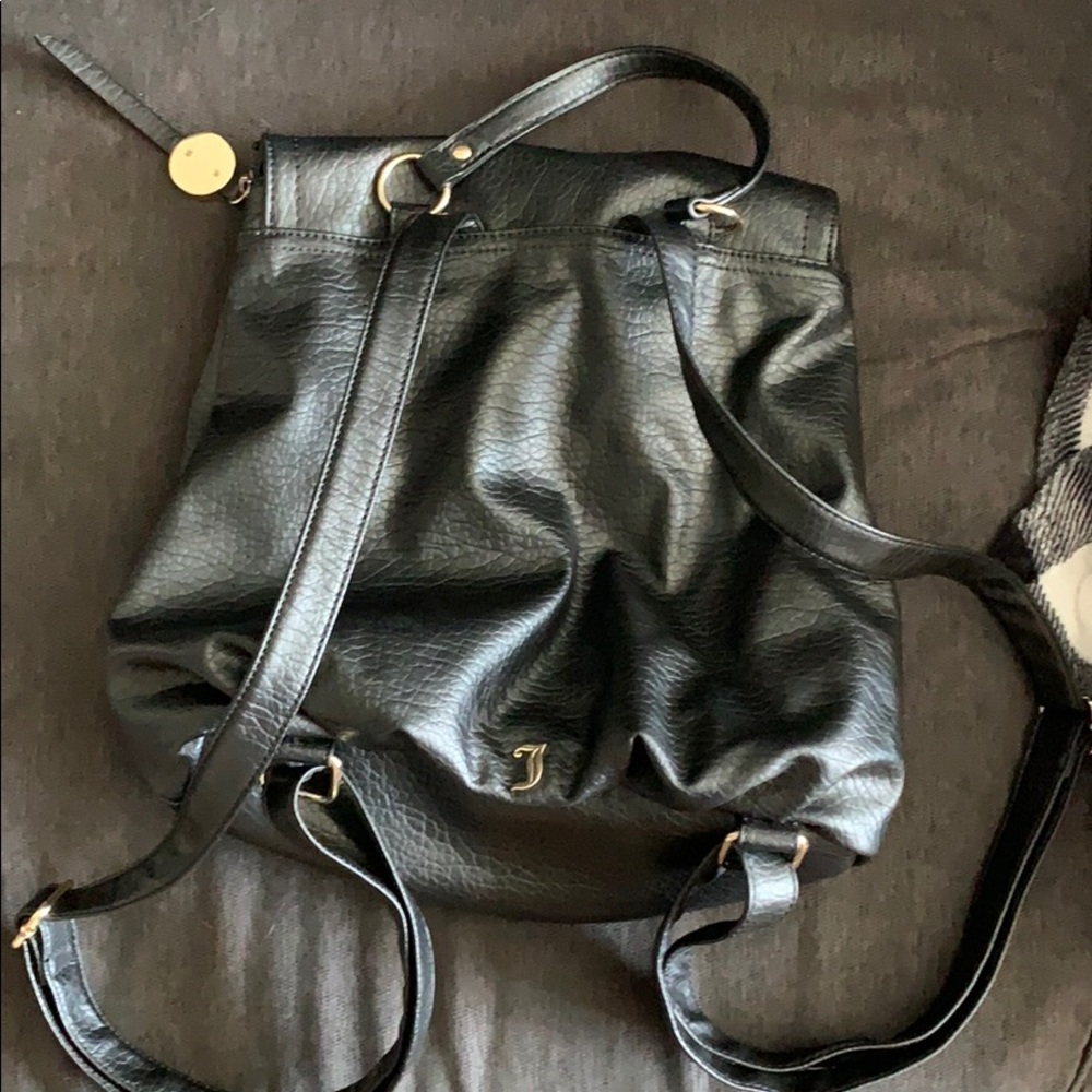 Black Faux Leather Backpack Purse - Women's Carryall - Picture 4 of 16